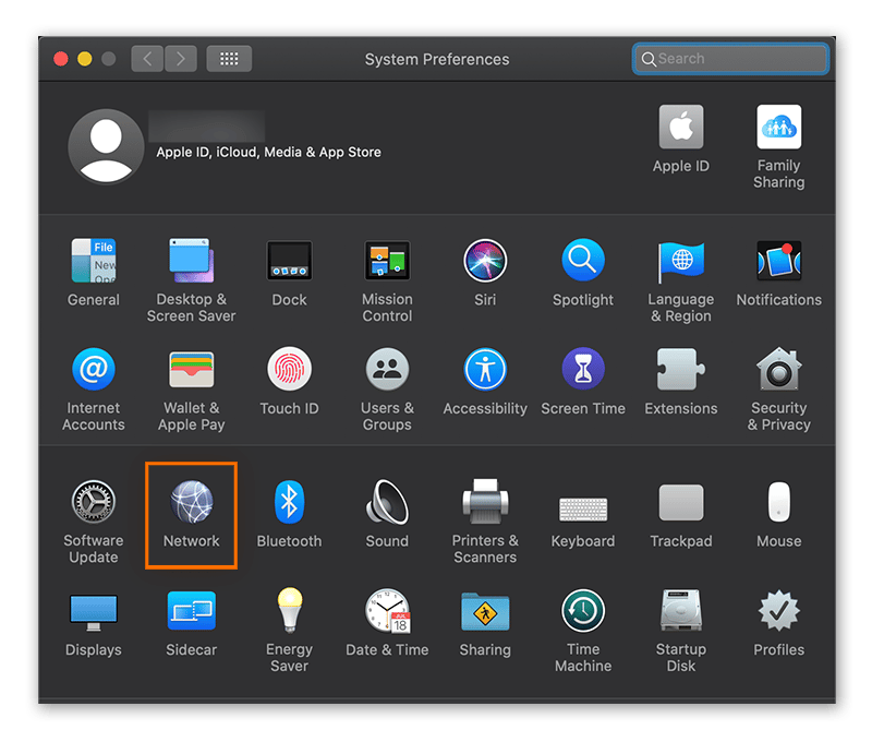 Opening the Network settings from the System Preferences in macOS Catalina